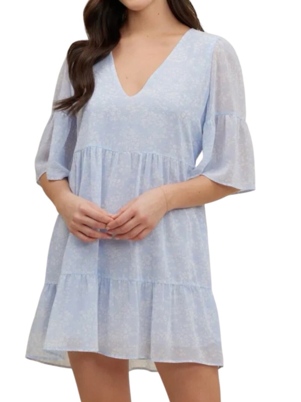 NWT Park & Fifth Rennie Mini Dress Size 3XL Blue Floral Chiffon Boho Romantic